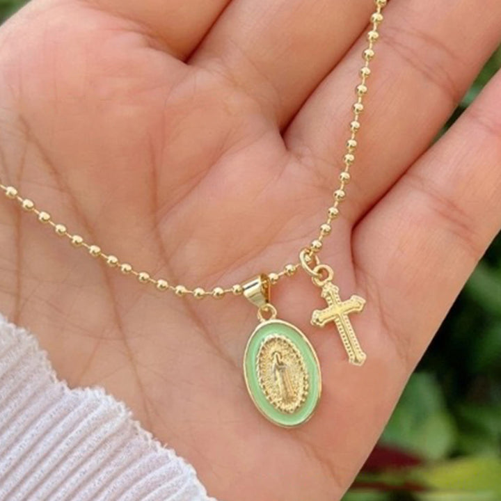 Dual-Faith Our Lady & Cross Necklace: Steady Companion for Daily Belief
