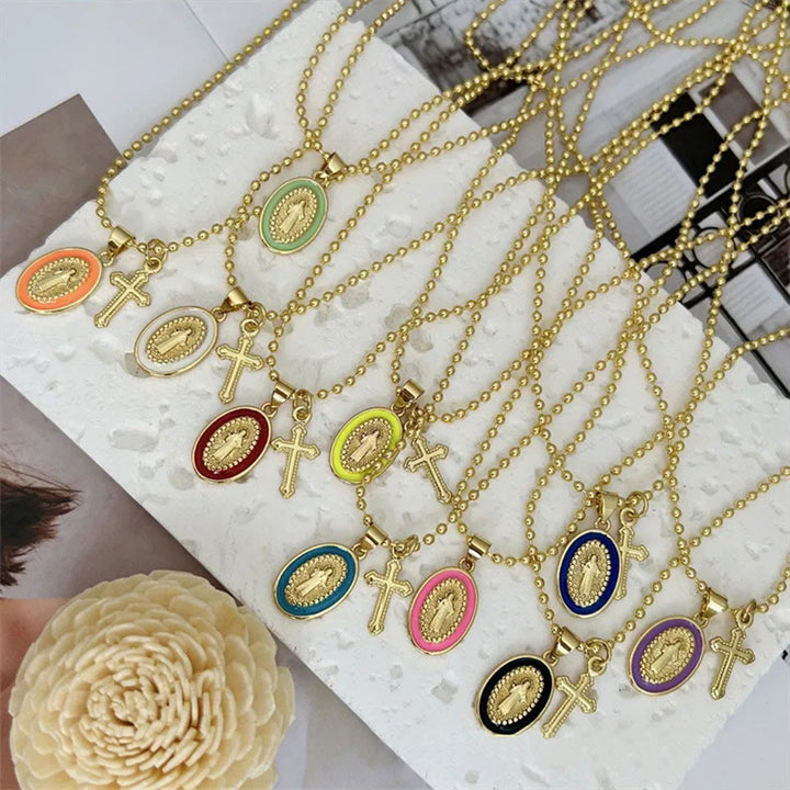Dual-Faith Our Lady & Cross Necklace: Steady Companion for Daily Belief