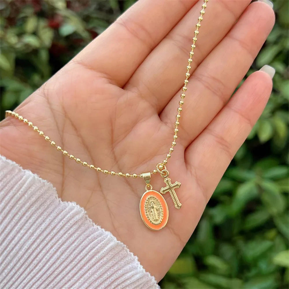 Dual-Faith Our Lady & Cross Necklace: Steady Companion for Daily Belief