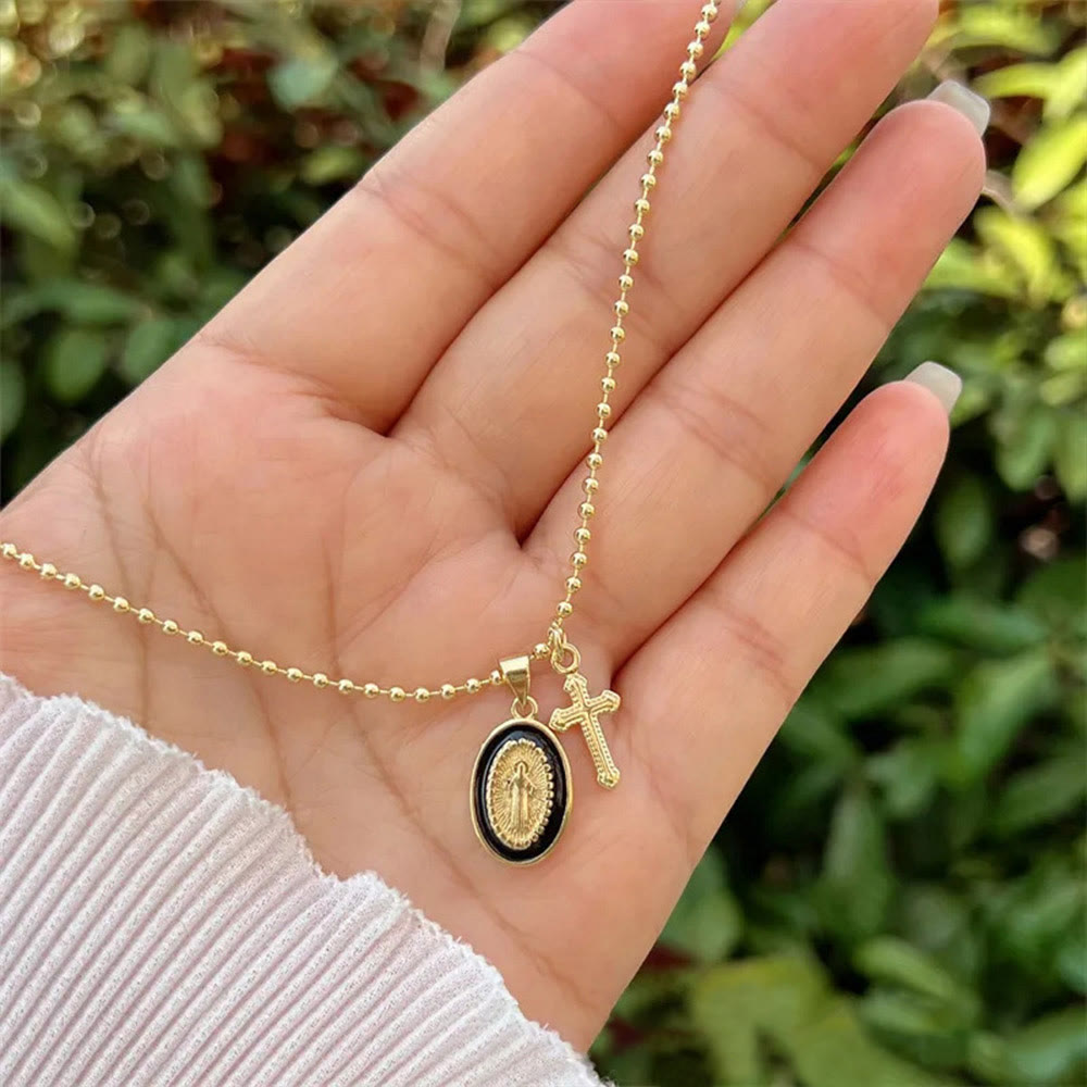 Dual-Faith Our Lady & Cross Necklace: Steady Companion for Daily Belief