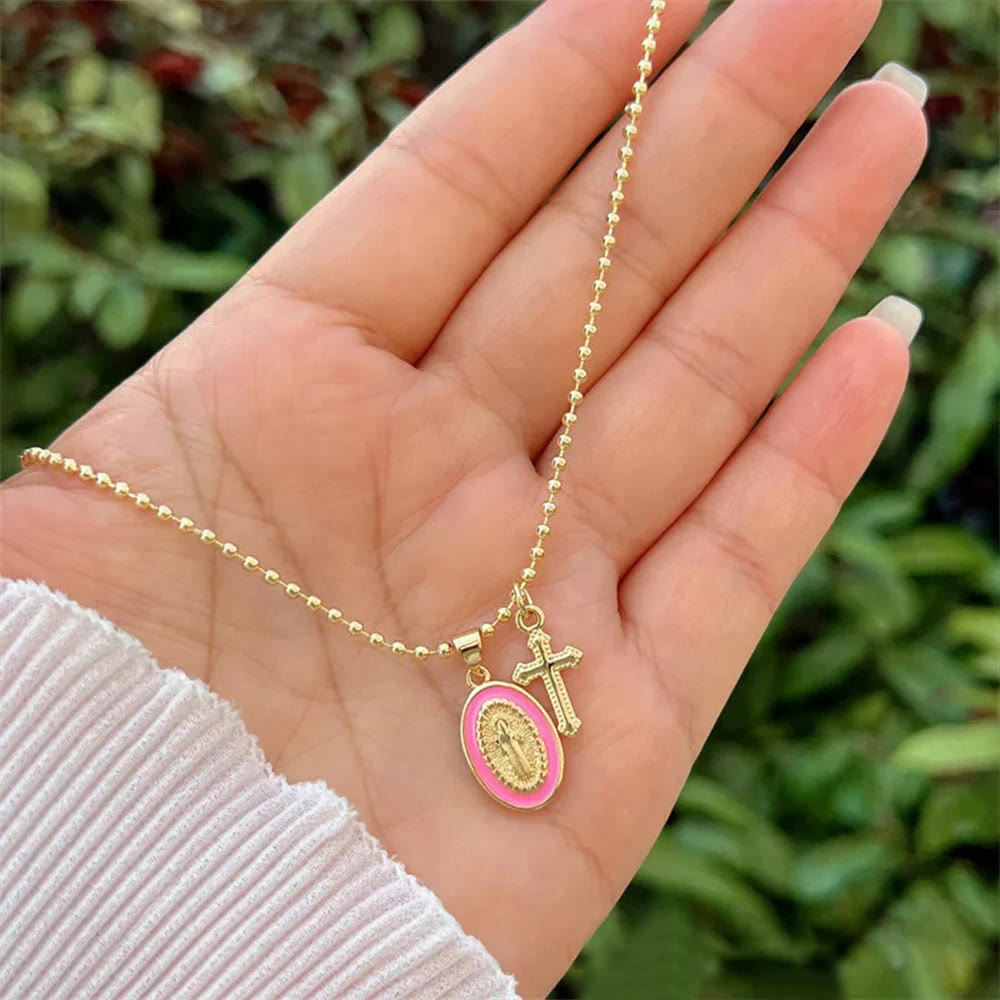 Dual-Faith Our Lady & Cross Necklace: Steady Companion for Daily Belief