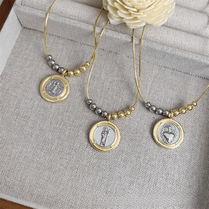 Sacred Heart/ St.Jude/ St. Benedict Pendant Necklace: Quiet Reminder of Their Steady Care