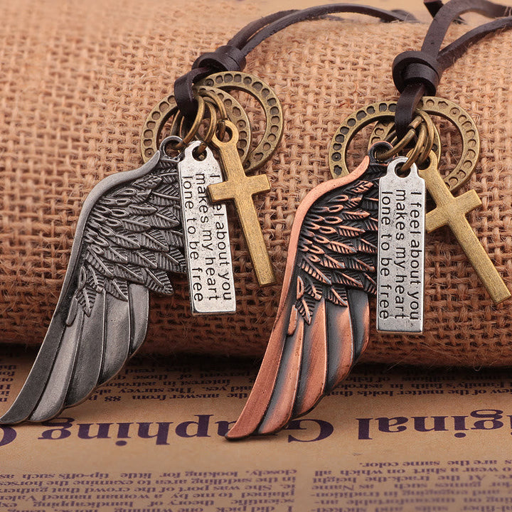 Vintage Angel Wing & Cross Necklace: His Care for Daily Wear
