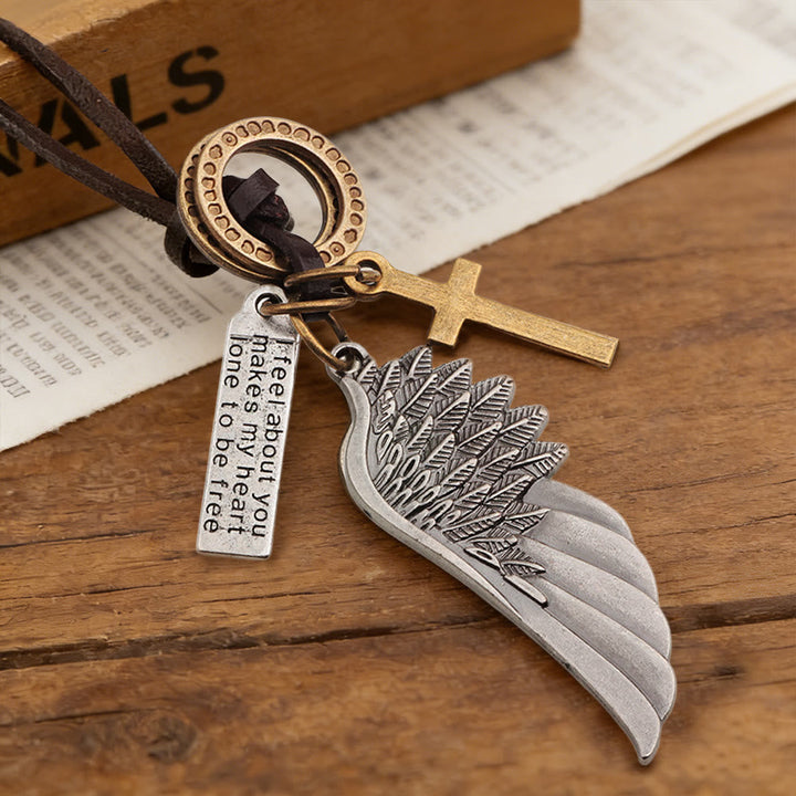 Vintage Angel Wing & Cross Necklace: His Care for Daily Wear
