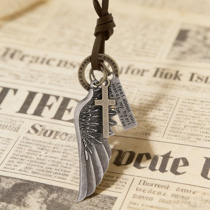 Vintage Angel Wing & Cross Necklace: His Care for Daily Wear