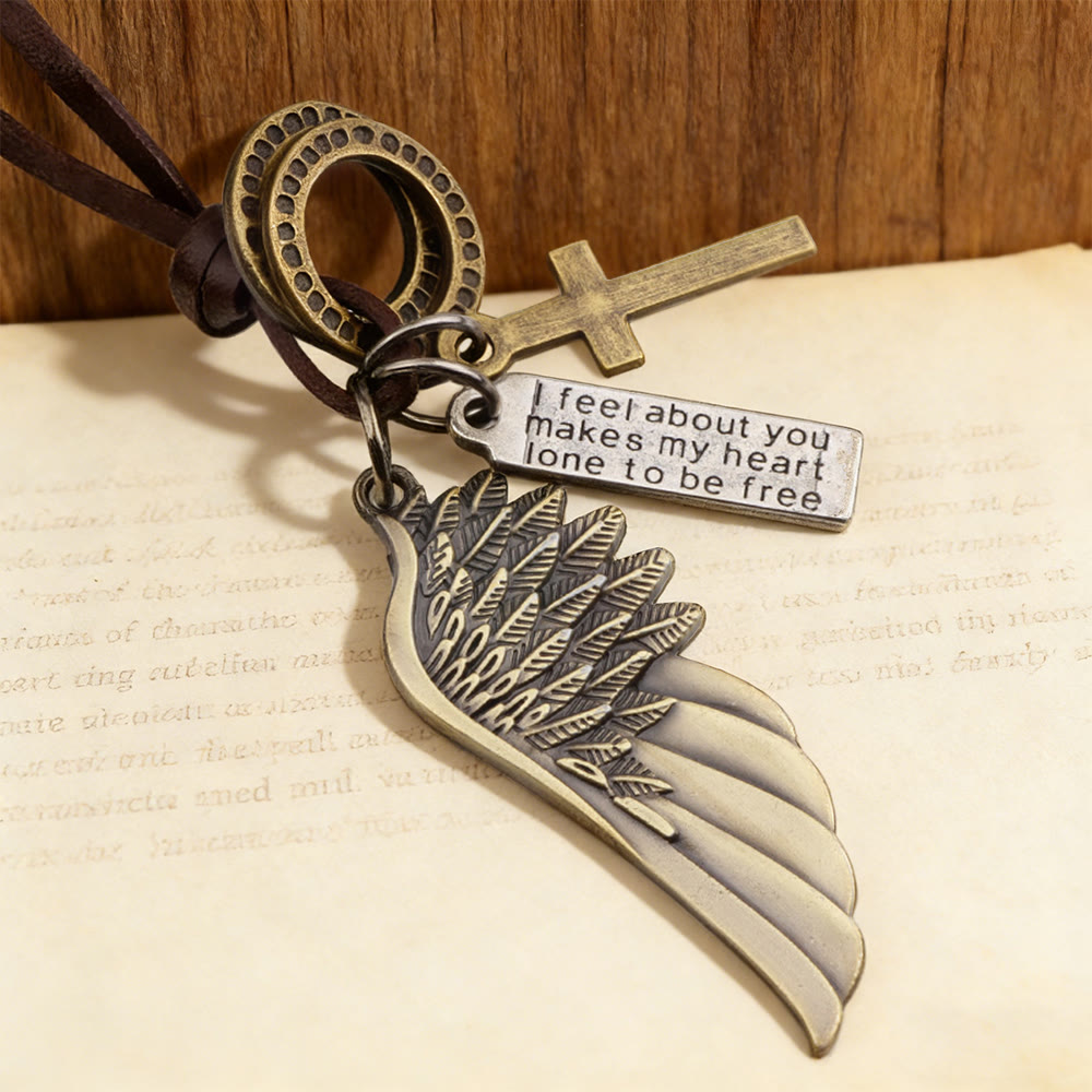 Vintage Angel Wing & Cross Necklace: His Care for Daily Wear
