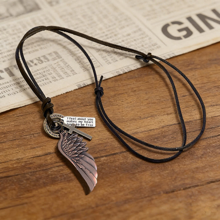 Vintage Angel Wing & Cross Necklace: His Care for Daily Wear