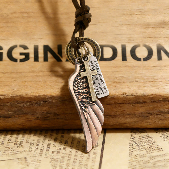 Vintage Angel Wing & Cross Necklace: His Care for Daily Wear