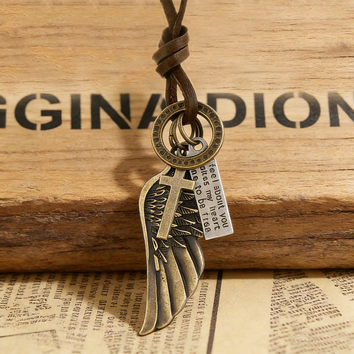 Vintage Angel Wing & Cross Necklace: His Care for Daily Wear