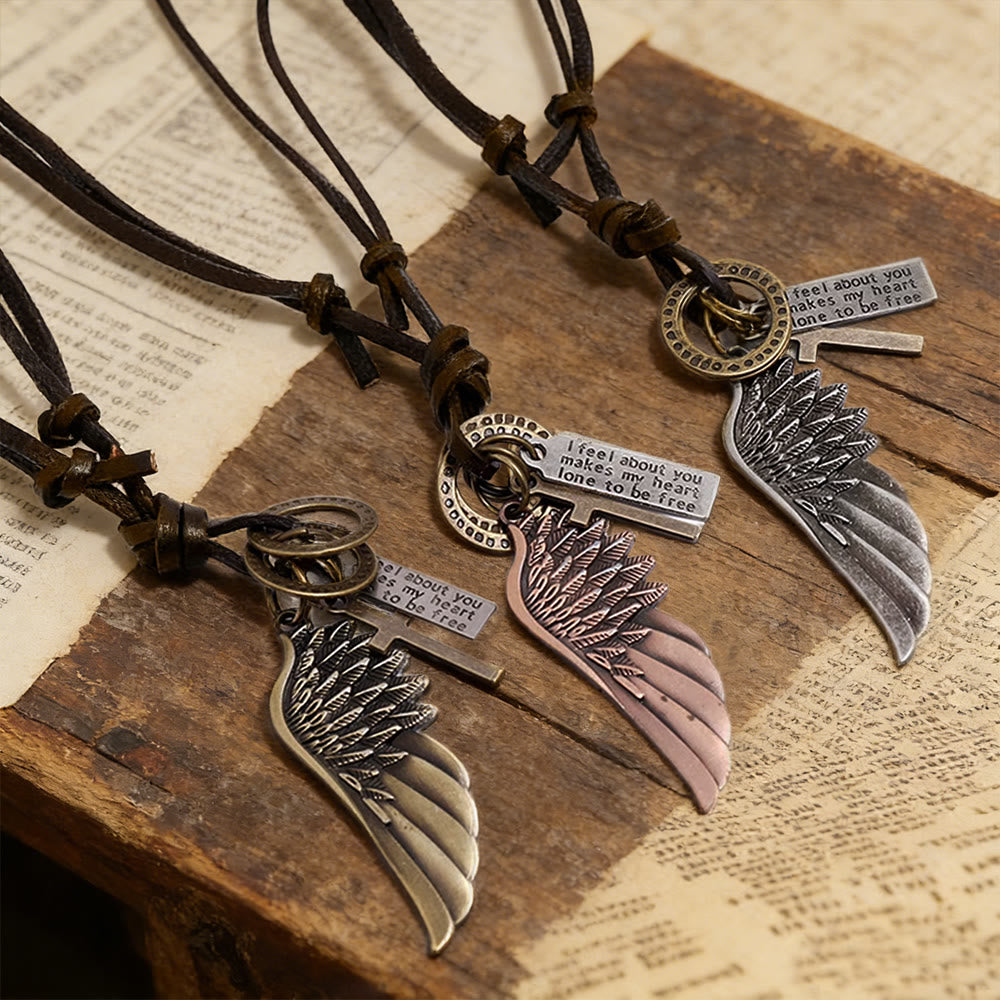 Vintage Angel Wing & Cross Necklace: His Care for Daily Wear