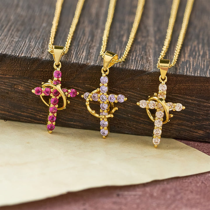 Faith - Symbol Cross Necklace with Monthly Birthstone Accents