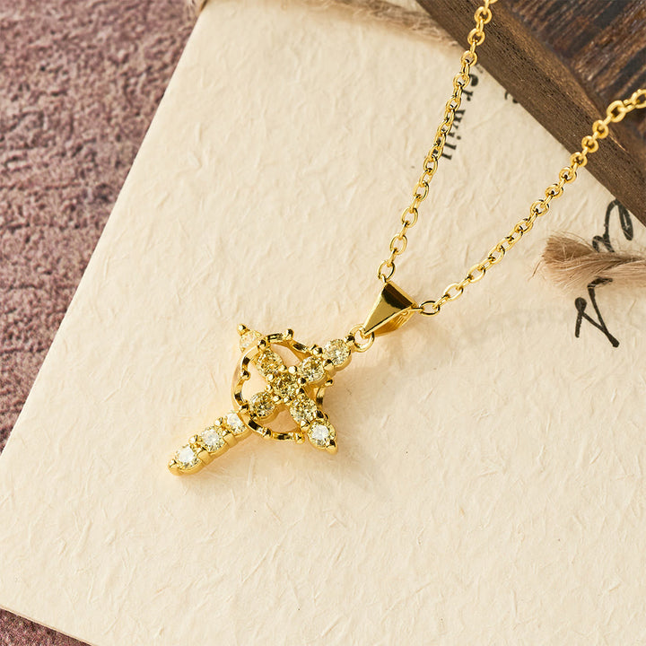 Faith - Symbol Cross Necklace with Monthly Birthstone Accents