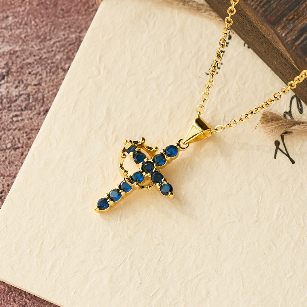 Faith - Symbol Cross Necklace with Monthly Birthstone Accents