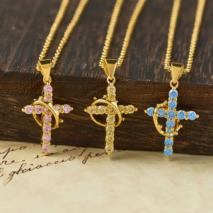 Faith - Symbol Cross Necklace with Monthly Birthstone Accents
