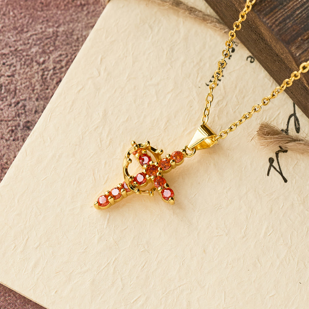 Faith - Symbol Cross Necklace with Monthly Birthstone Accents