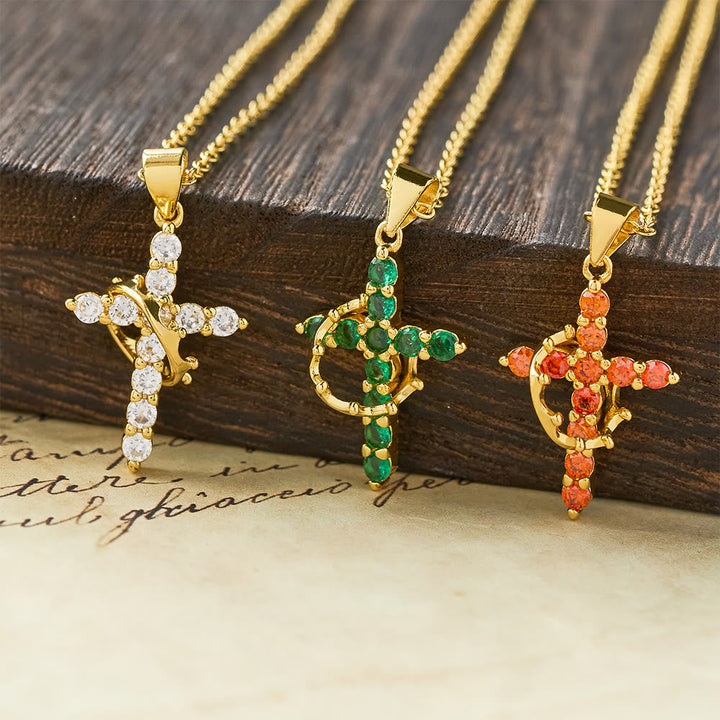 Faith - Symbol Cross Necklace with Monthly Birthstone Accents