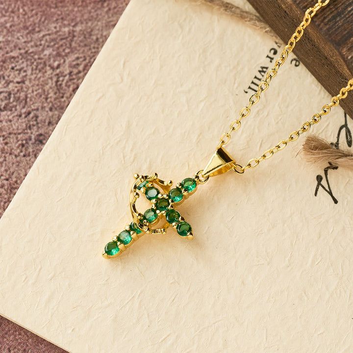 Faith - Symbol Cross Necklace with Monthly Birthstone Accents