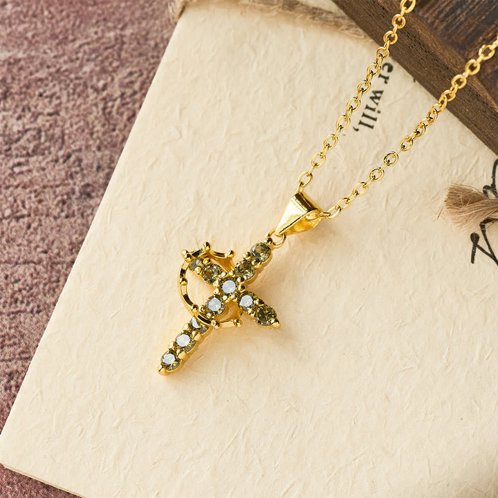Faith - Symbol Cross Necklace with Monthly Birthstone Accents