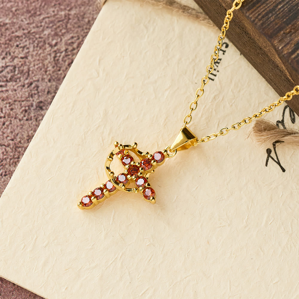 Faith - Symbol Cross Necklace with Monthly Birthstone Accents