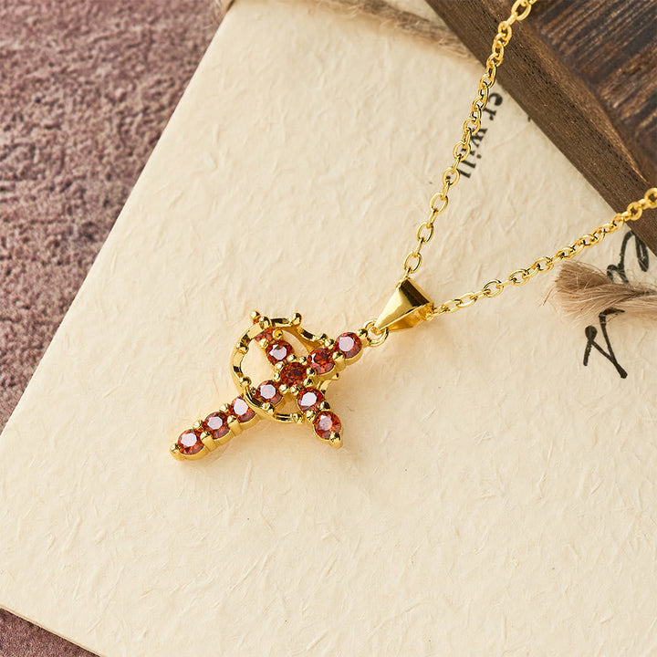 Faith - Symbol Cross Necklace with Monthly Birthstone Accents