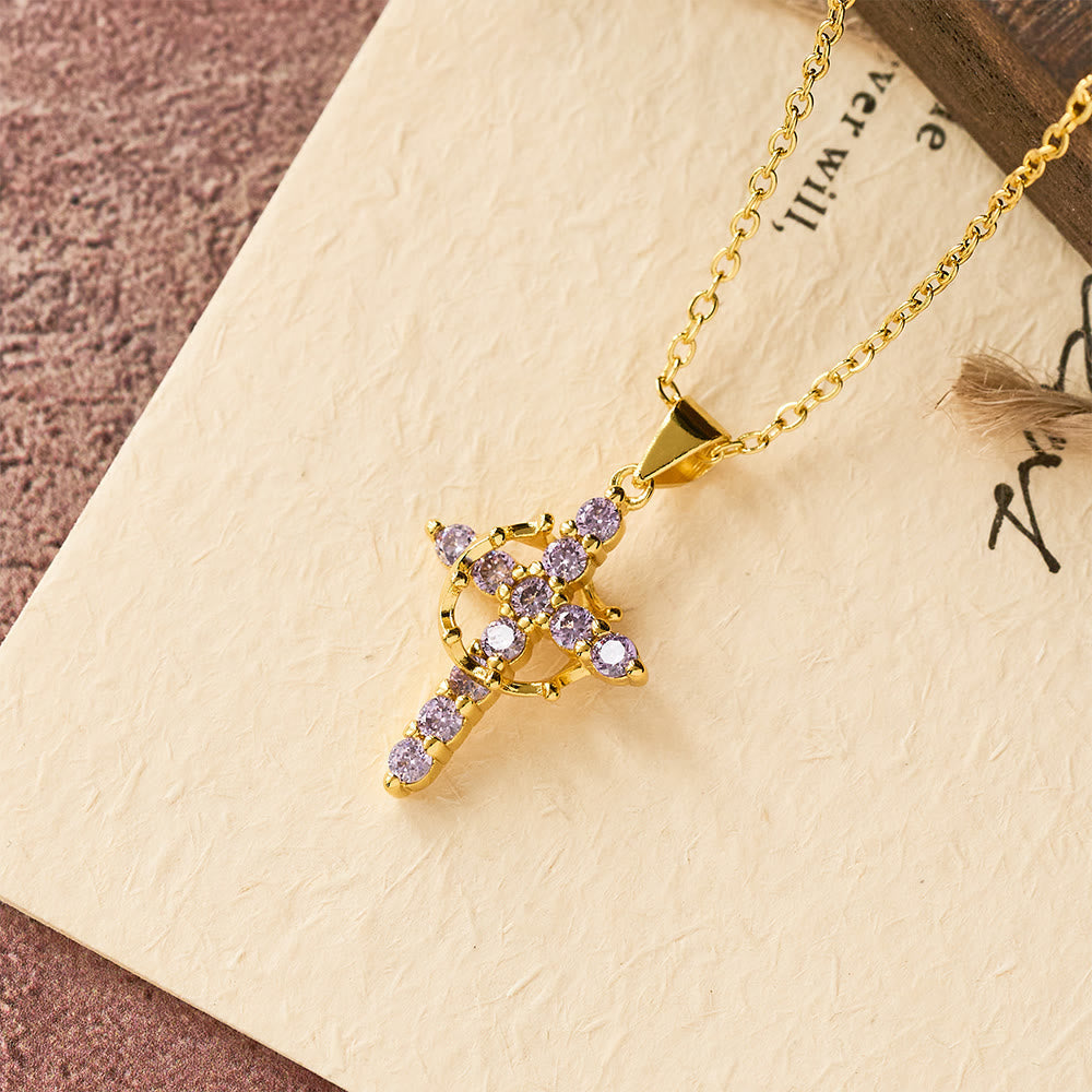 Faith - Symbol Cross Necklace with Monthly Birthstone Accents