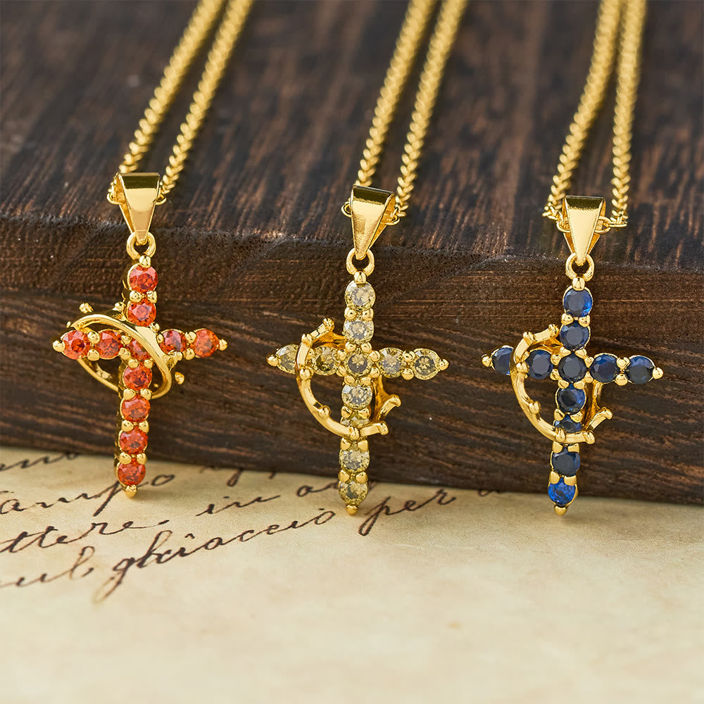 Faith - Symbol Cross Necklace with Monthly Birthstone Accents