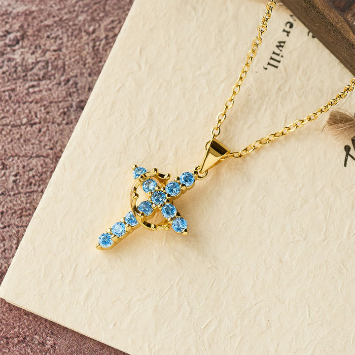 Faith - Symbol Cross Necklace with Monthly Birthstone Accents