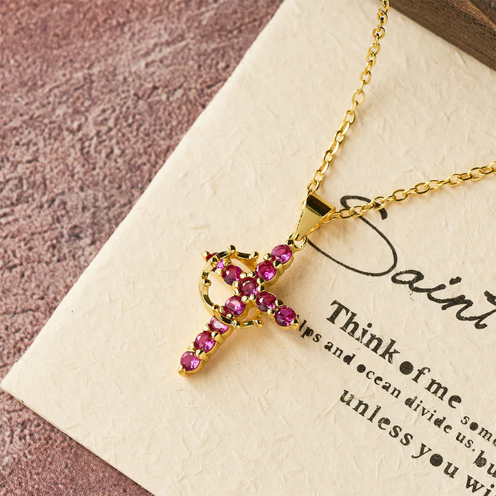 Faith - Symbol Cross Necklace with Monthly Birthstone Accents