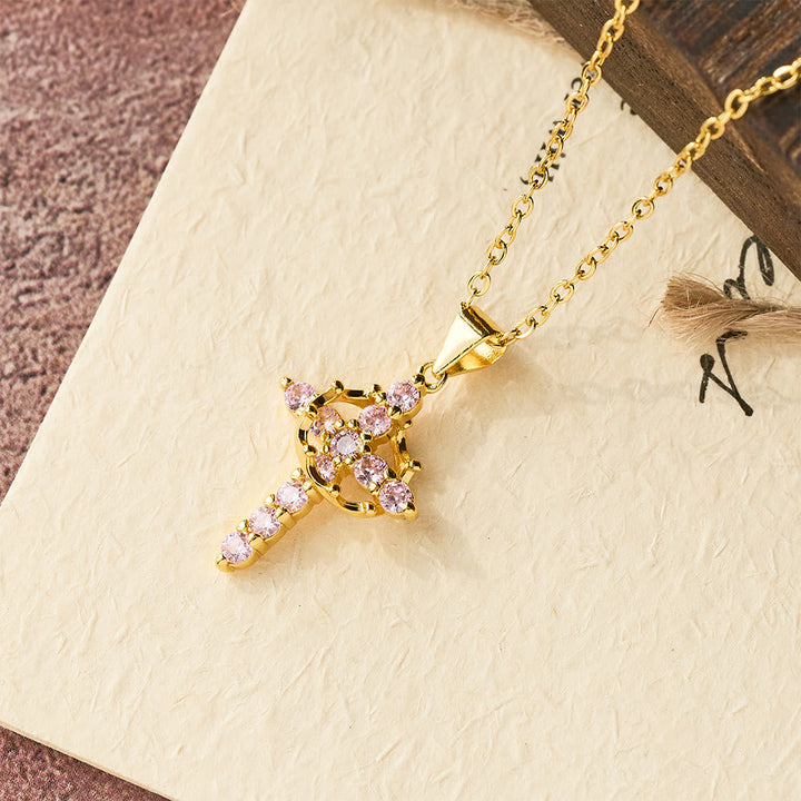 Faith - Symbol Cross Necklace with Monthly Birthstone Accents