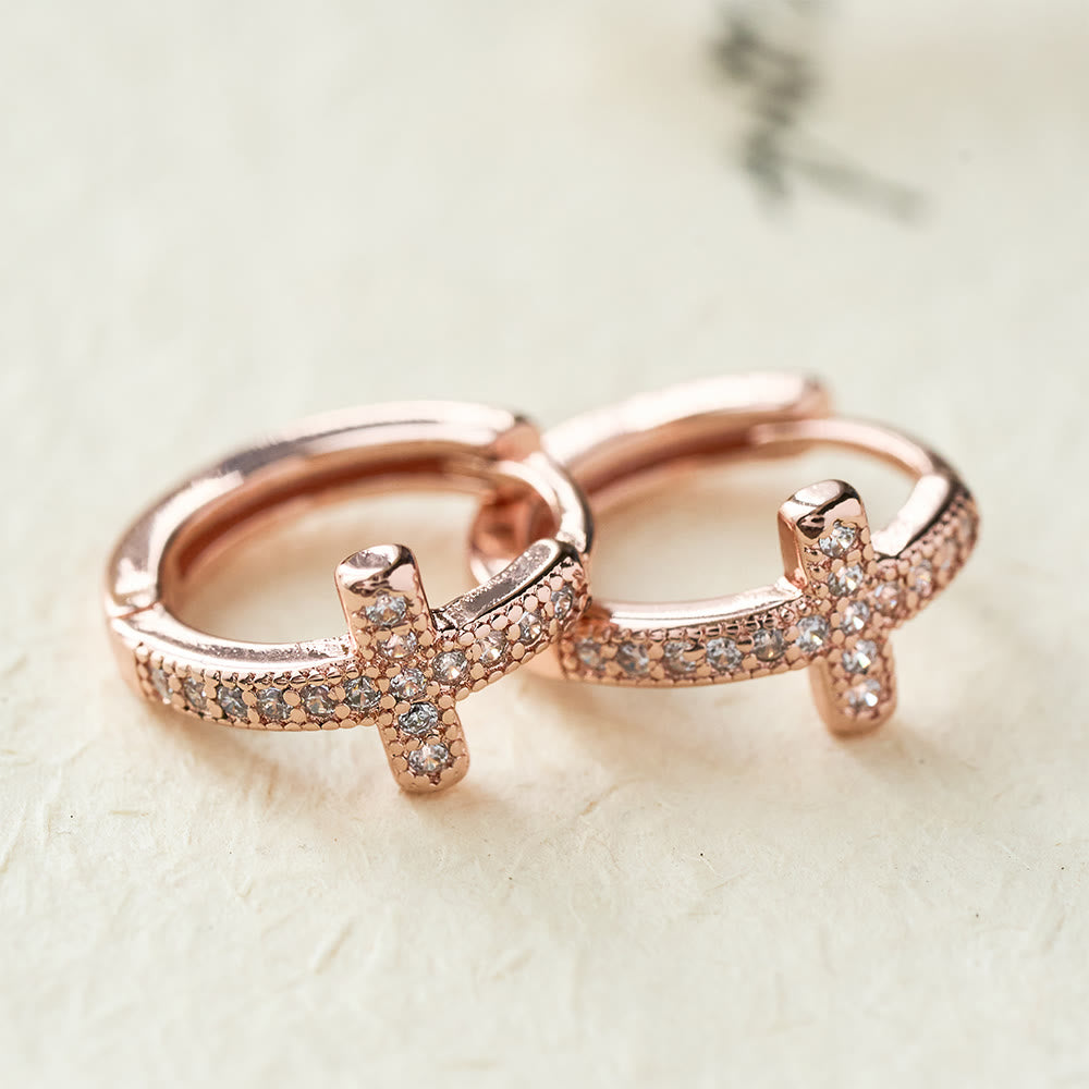 Elegant Dual-Color Cross Huggie Hoops: Timeless Beauty of Faith VIP