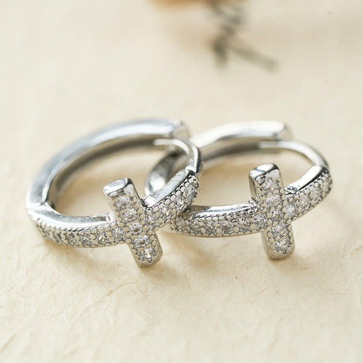 Elegant Dual-Color Cross Huggie Hoops: Timeless Beauty of Faith VIP