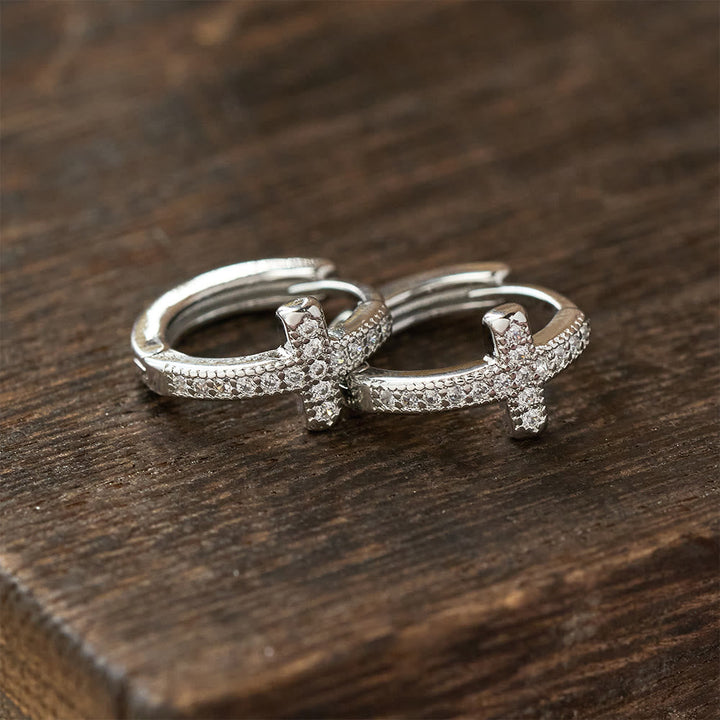 Elegant Dual-Color Cross Huggie Hoops: Timeless Beauty of Faith