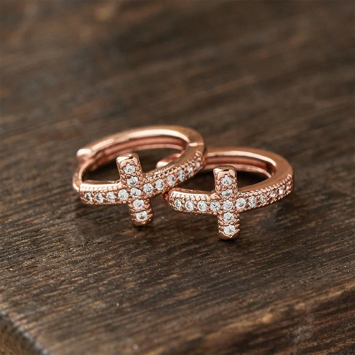 Elegant Dual-Color Cross Huggie Hoops: Timeless Beauty of Faith VIP