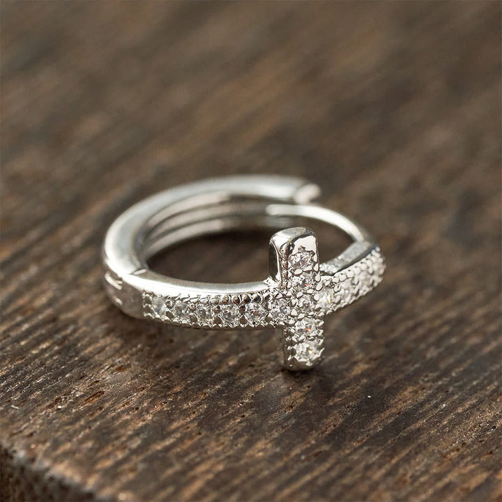 Elegant Dual-Color Cross Huggie Hoops: Timeless Beauty of Faith VIP