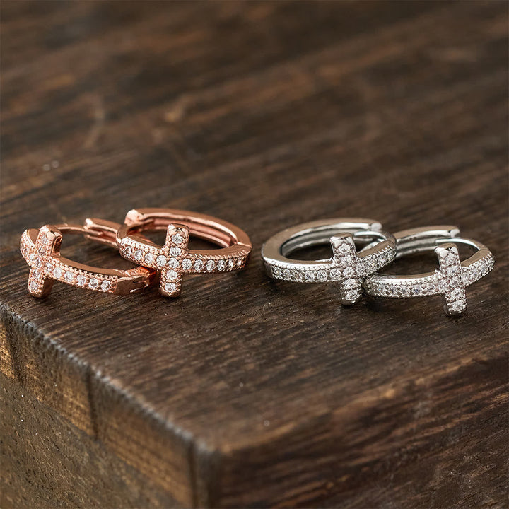 Elegant Dual-Color Cross Huggie Hoops: Timeless Beauty of Faith VIP