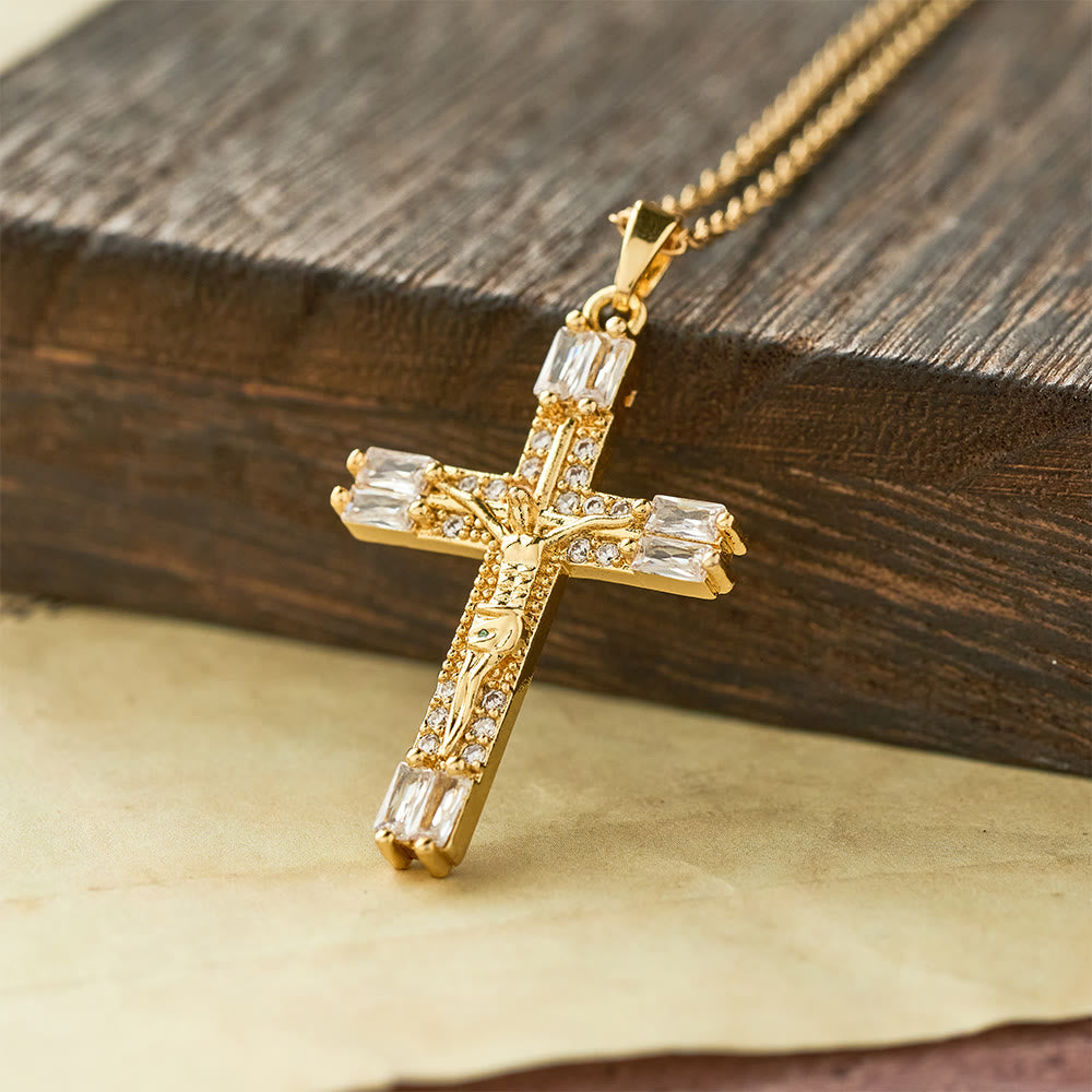 Retro Bohemian Style Colored Zirconia Cross Titanium Steel Necklace