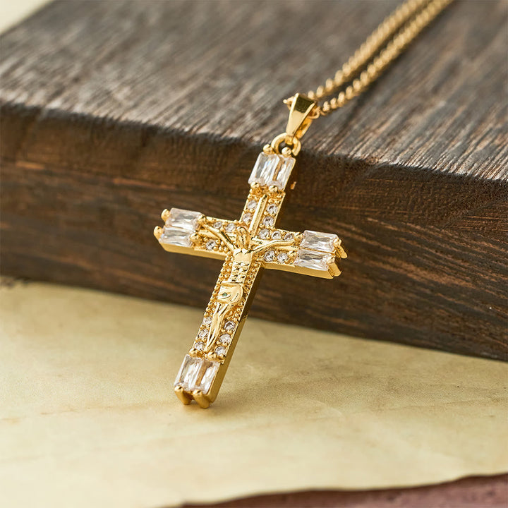 Retro Bohemian Style Colored Zirconia Cross Titanium Steel Necklace