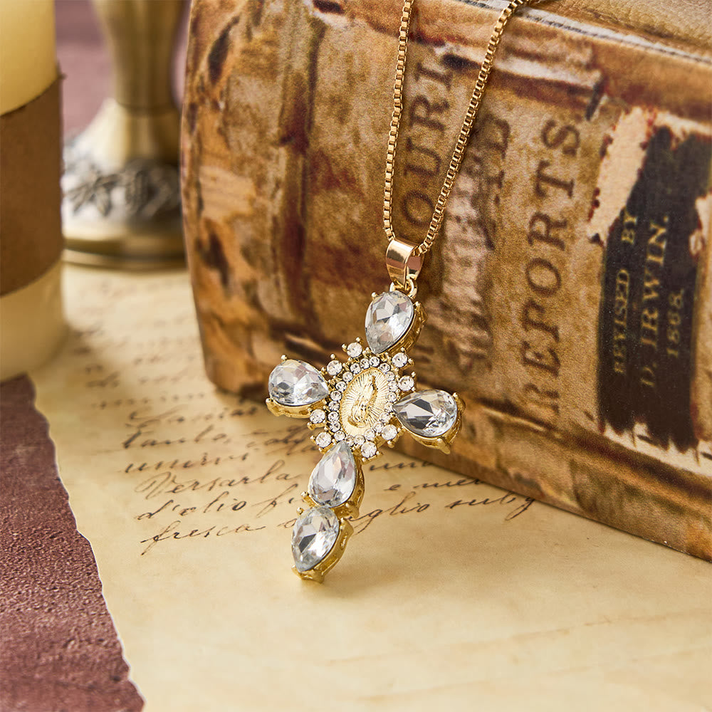 Diamond Virgin Mary Cross Necklace