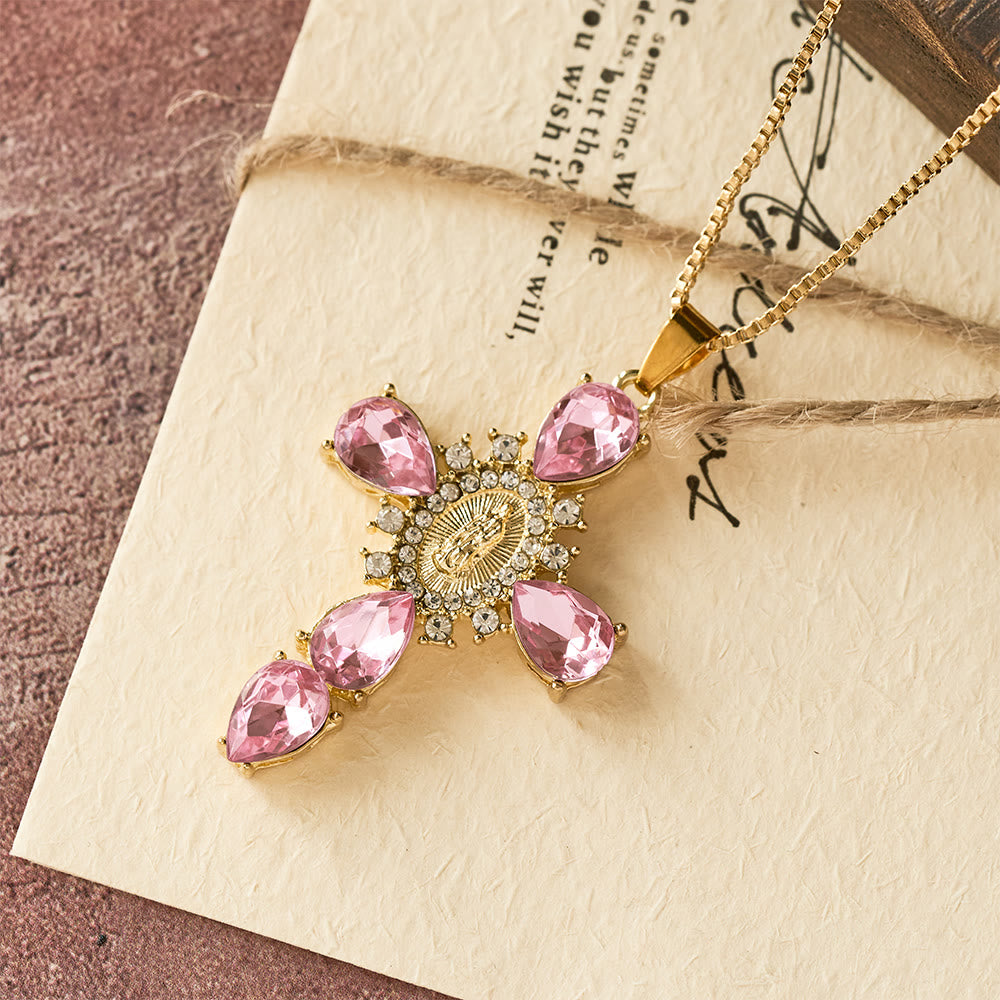 Diamond Virgin Mary Cross Necklace