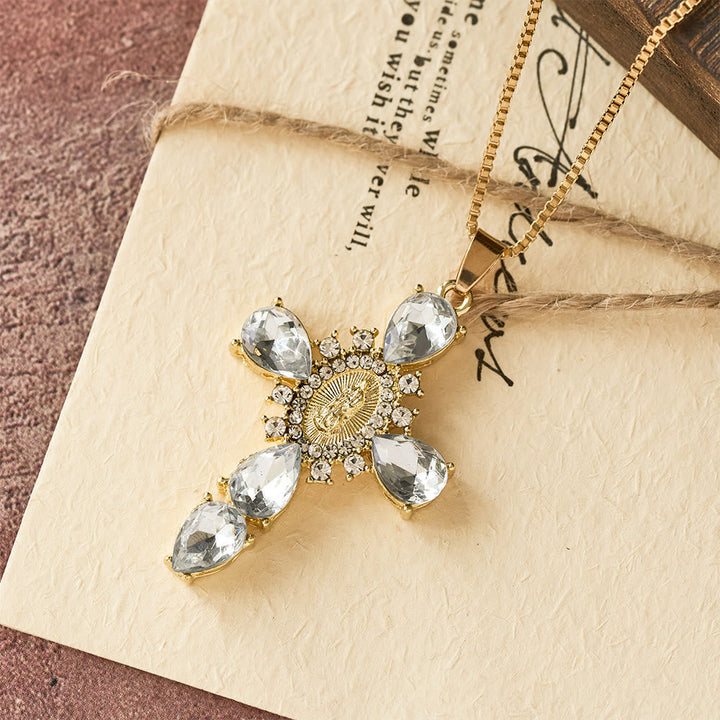 Diamond Virgin Mary Cross Necklace
