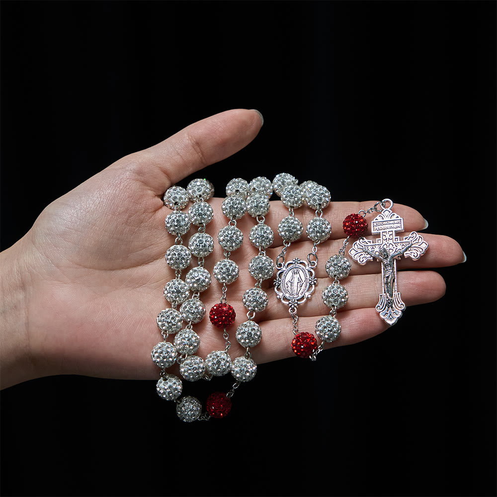Miraculous Medal & Crucifix of 10 mm Round Silver Gems Necklace