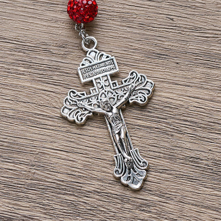Miraculous Medal & Crucifix of 10 mm Round Silver Gems Necklace
