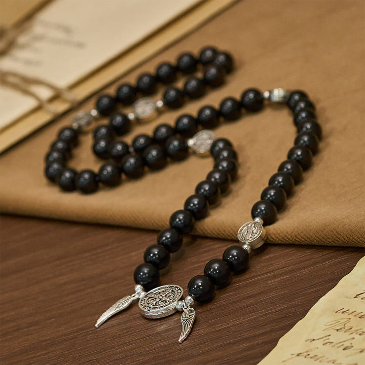 St. Benedict & Miraculous Medal Wooden Bead Dual Guardian Bracelet