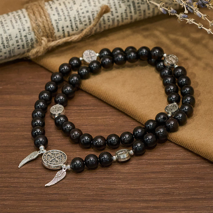 St. Benedict & Miraculous Medal Wooden Bead Dual Guardian Bracelet