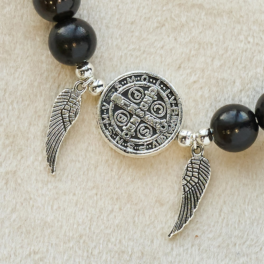 St. Benedict & Miraculous Medal Wooden Bead Dual Guardian Bracelet