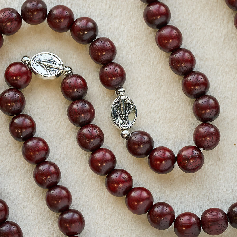 St. Benedict & Miraculous Medal Wooden Bead Dual Guardian Bracelet