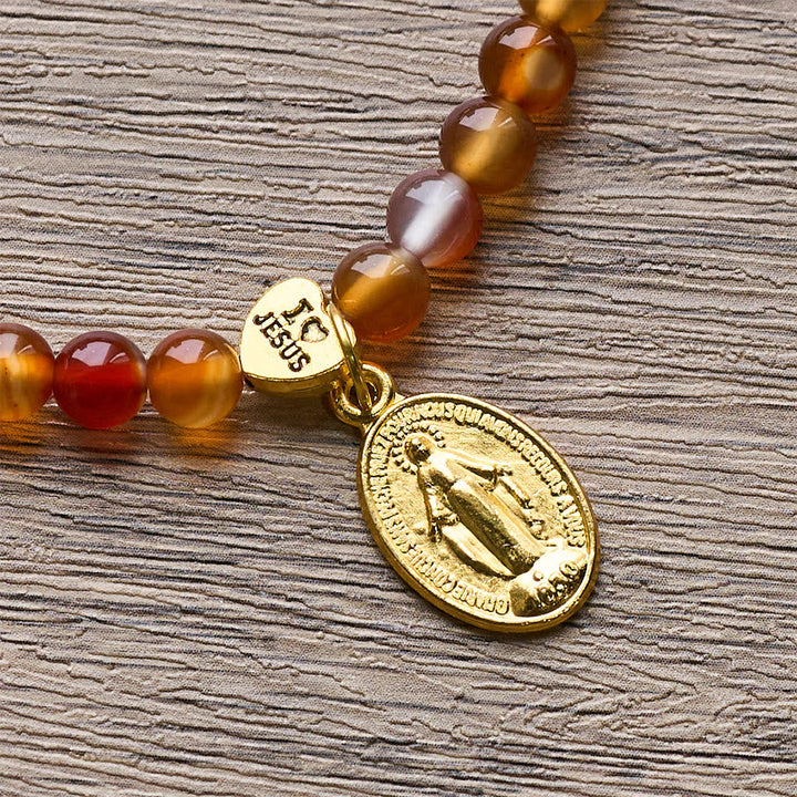 Warm Caramel Rosary Bracelet with JESUS Accent & Our Lady Faith Companion