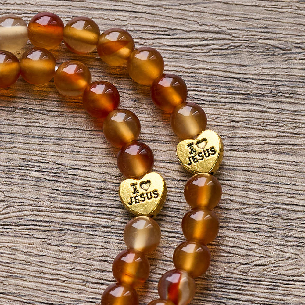 Warm Caramel Rosary Bracelet with JESUS Accent & Our Lady Faith Companion