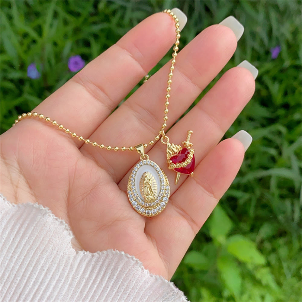 Our Lady & Sacred Heart Necklace in 6 Styles: Elegant Faith-Infused Jewelry