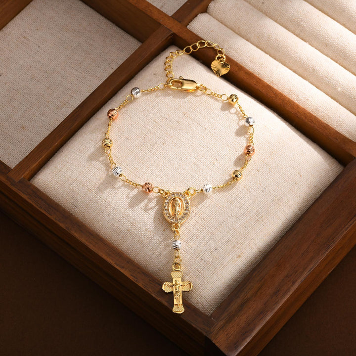 Our Lady & Crucifix Pendant Bracelet: Her Grace on Your Wrist